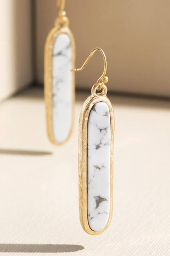 Metal Bar Earring with Stone: How-howlite White / OS