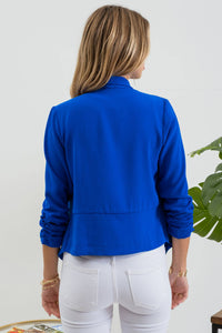 Royal Blue 3/4 Rouched Sleeve Blazer