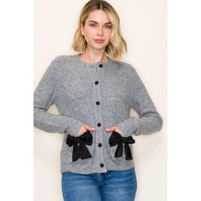 Load image into Gallery viewer, Grey Bow Button Down Cardigan