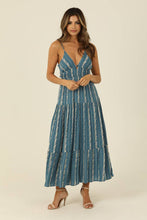 Load image into Gallery viewer, Blue Cutout Stripe Floral Maxi
