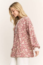 Load image into Gallery viewer, Marsala Puff Sleeve Floral Ribbed Top