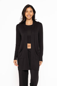 Black Lounge Open-Front Terry Cardigan