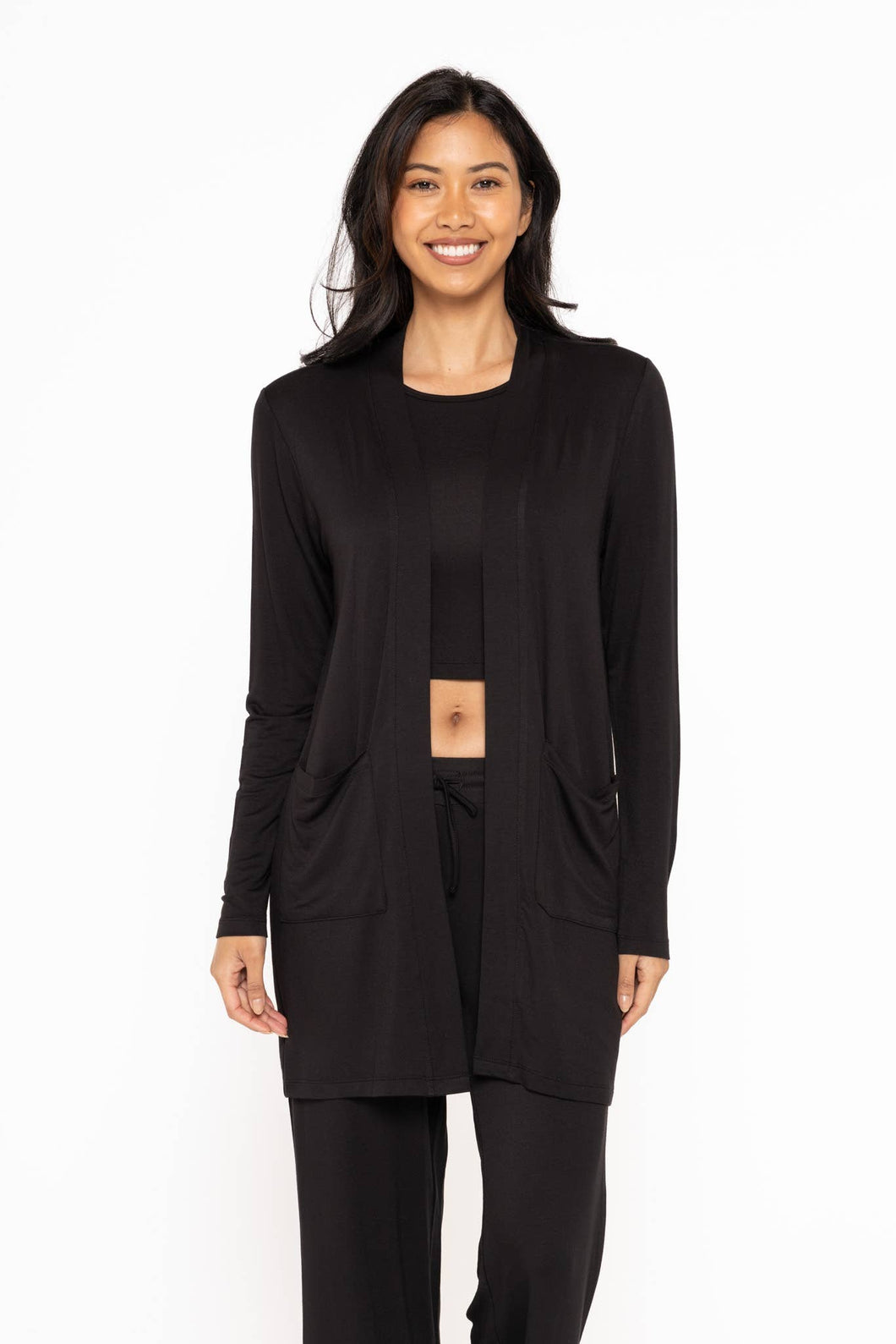 Black Lounge Open-Front Terry Cardigan