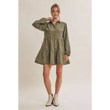 Load image into Gallery viewer, OLIVE MEADOW MARKET ARTISAN DAISY EMBROIDERED CORDUROY MINI DRESS