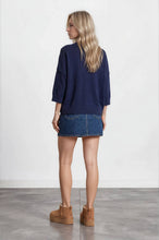 Load image into Gallery viewer, Navy Exposed Seam Drop Shoulder Sweater