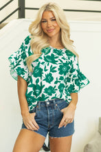 Load image into Gallery viewer, Green Floral Ruffle Short Sleeve Top
