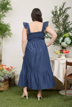 Load image into Gallery viewer, Dark Denim Ruffle Smocked Midi Dress