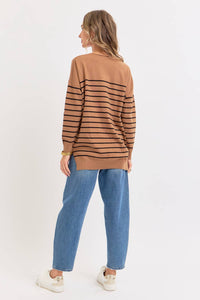 Camel & Black Striped Sweater