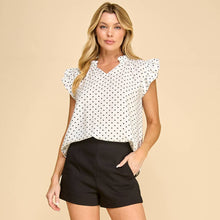Load image into Gallery viewer, Polka Dot Ruffle Sleeve V-Neck Top