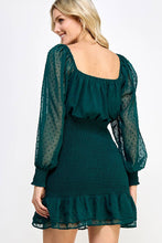 Load image into Gallery viewer, Hunter Green Smocked Dot Chiffon Dress