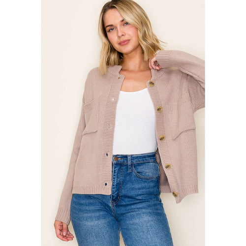 Taupe Collared Button Down Cardigan