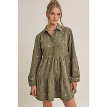 Load image into Gallery viewer, OLIVE MEADOW MARKET ARTISAN DAISY EMBROIDERED CORDUROY MINI DRESS