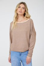 Load image into Gallery viewer, CONTRAST TRIM OFF SHOULDER LONG SLEEVE SWEATER: BLACK