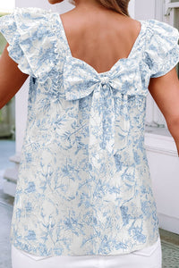 Blue Floral Bow Back Top