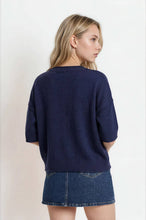 Load image into Gallery viewer, Navy Exposed Seam Drop Shoulder Sweater
