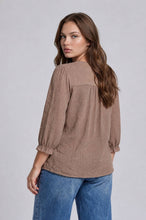 Load image into Gallery viewer, Mocha Crochet Trim V-Neck Top