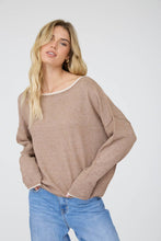Load image into Gallery viewer, CONTRAST TRIM OFF SHOULDER LONG SLEEVE SWEATER: BLACK