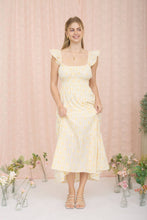 Load image into Gallery viewer, Yellow Stripe Floral Tiered Midi Dress