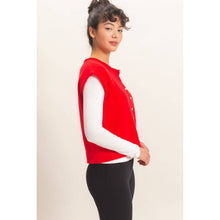 Load image into Gallery viewer, Red Rolled Edge Button Front Sweater Vest
