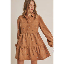 Load image into Gallery viewer, OLIVE MEADOW MARKET ARTISAN DAISY EMBROIDERED CORDUROY MINI DRESS