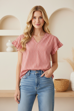 Load image into Gallery viewer, Red Checker V Neck Top