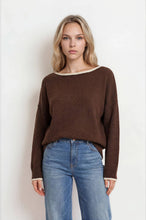 Load image into Gallery viewer, CONTRAST TRIM OFF SHOULDER LONG SLEEVE SWEATER: BLACK