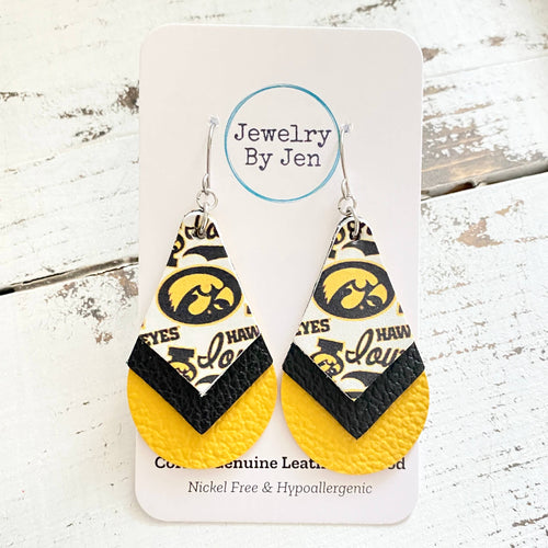 Iowa Hawkeyes Triple Stacked Teardrop Earrings