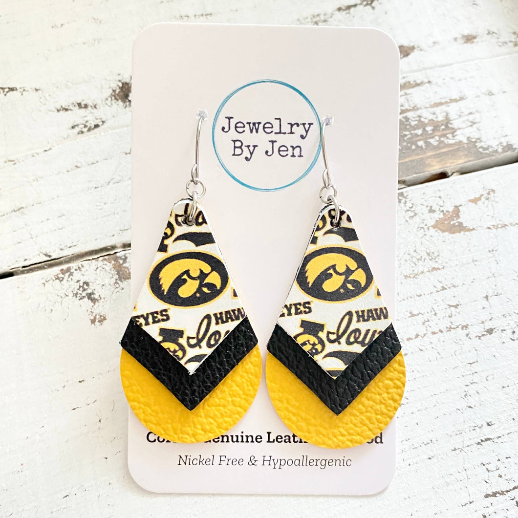 Iowa Hawkeyes Triple Stacked Teardrop Earrings