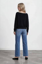 Load image into Gallery viewer, CONTRAST TRIM OFF SHOULDER LONG SLEEVE SWEATER: BLACK