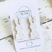 Load image into Gallery viewer, Bunny Earrings: Silver Glitter on White Cork