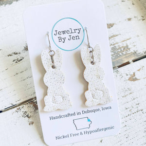 Bunny Earrings: Silver Glitter on White Cork