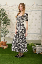 Load image into Gallery viewer, Black Floral Puff Sleeve Smocked Dress