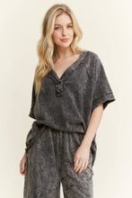 Load image into Gallery viewer, Ashed Black Mineral Washed V-neck Top