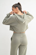 Load image into Gallery viewer, Crop Hoodie Zip-Up French Terry Jacket in Shadow