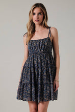 Load image into Gallery viewer, Navy Floral Tie Strap Tiered Dress