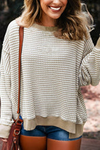 Load image into Gallery viewer, Brown Stripe Knit Ribbed Long Sleeve Top