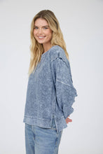 Load image into Gallery viewer, ACID WASH LONG SLEEVE SIDE SLIT KNIT TOP: Black