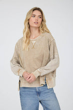 Load image into Gallery viewer, ACID WASH LONG SLEEVE SIDE SLIT KNIT TOP: Black