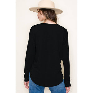 Black Round Neck Long Sleeve Top