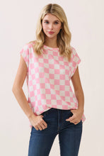 Load image into Gallery viewer, Pink Checkered Print Casual Knit Tee