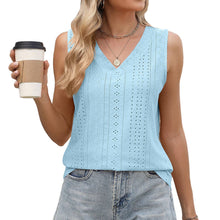 Load image into Gallery viewer, Sky Blue Eyelet V Neck Tank