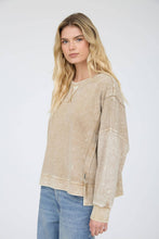 Load image into Gallery viewer, ACID WASH LONG SLEEVE SIDE SLIT KNIT TOP: Black