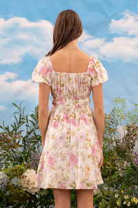 Pink Floral Puff Sleeve Dress