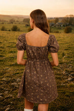 Load image into Gallery viewer, Brown Ditsy Floral Puff Sleeve Dress