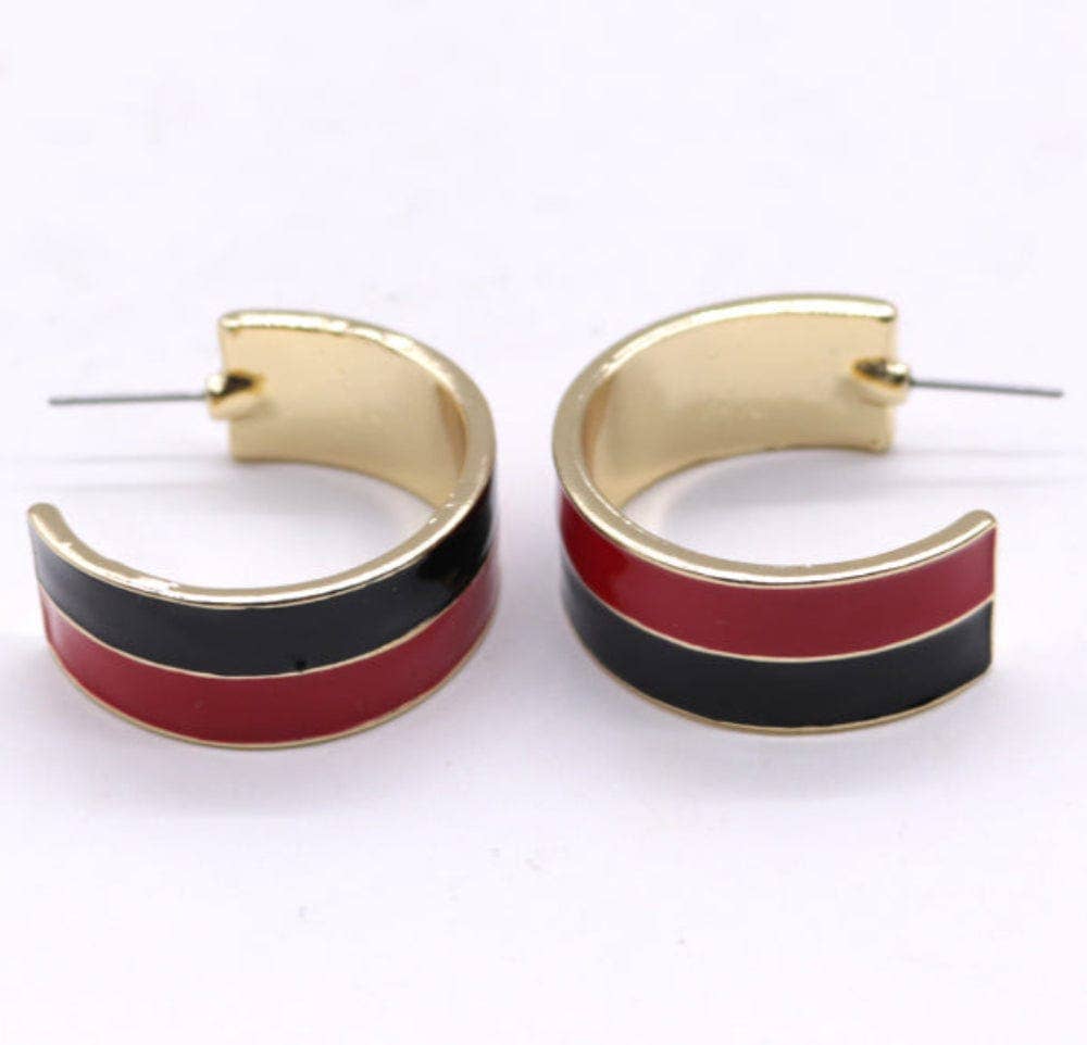 Two Tone Gameday Hoop Post Earrings: Red Black