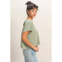 Load image into Gallery viewer, Sage Green Acid Washed Cross Detail Open Back Top
