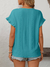Load image into Gallery viewer, Turquoise Blue Eyelet Crewneck Top