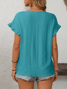 Turquoise Blue Eyelet Crewneck Top