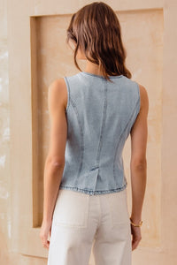Slim Fit Button Front Denim Vest Top