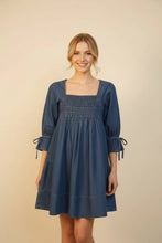 Load image into Gallery viewer, Denim Sq Neck Smocked Mini Dress